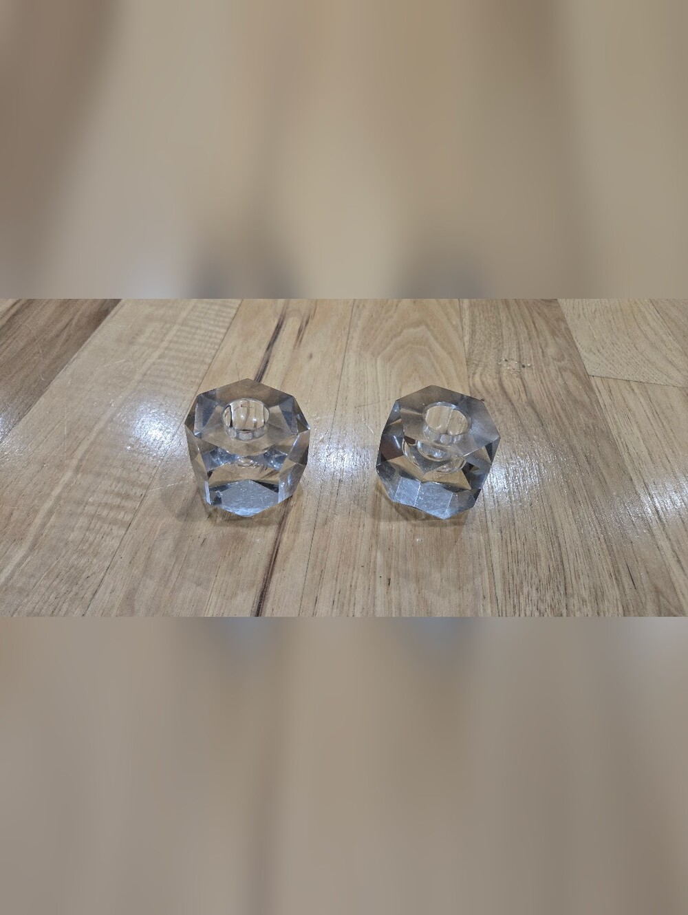 Pair Of Vintage Crystal Candle Holders - Clear- Diamond Cut - Picture 3 of 11